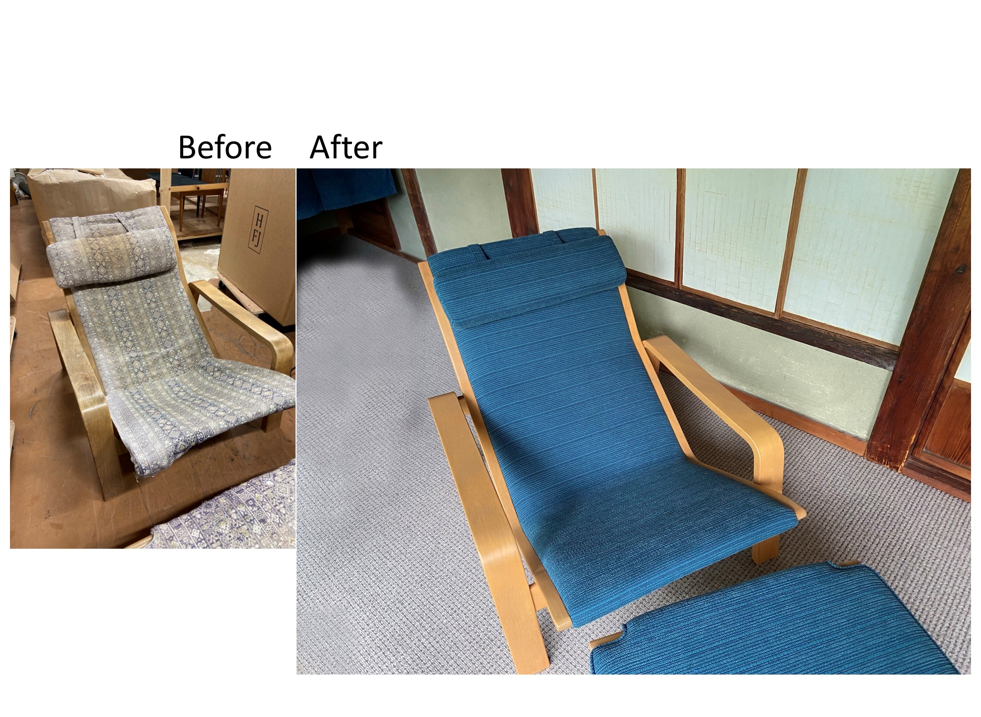 ビフォーアフター事例（122.001） ソファーの張り替え　北欧・デザイン　東京都世田谷区 | 椅子張替え　オリーブ